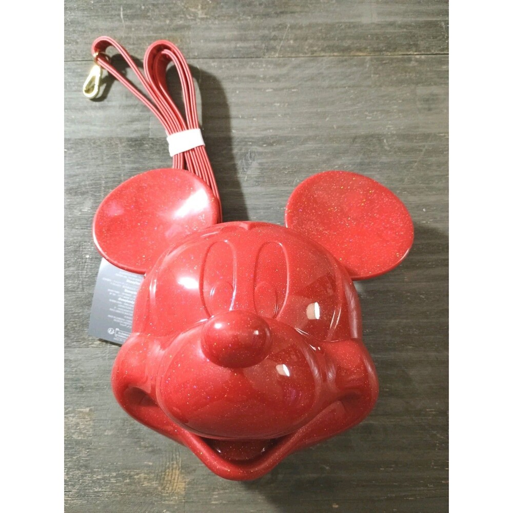 Disney Parks Loungefly Mickey Mouse 3D Head Red Glitter Crossbody Bag NWT